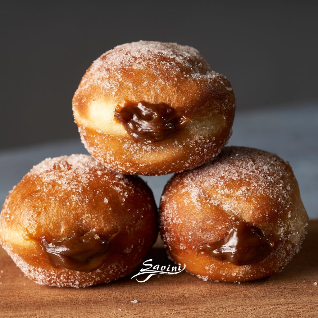 Bombe fritte ripiene di crema al cioccolato, dolci artigianali di Savini Bar.